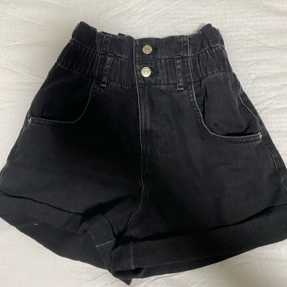 Black denim mom shorts